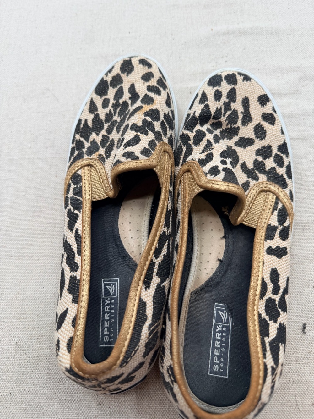 Sperry Leopard Print Slip-On Flats with Metallic Trim - Women's Brown - Picture 8 of 11